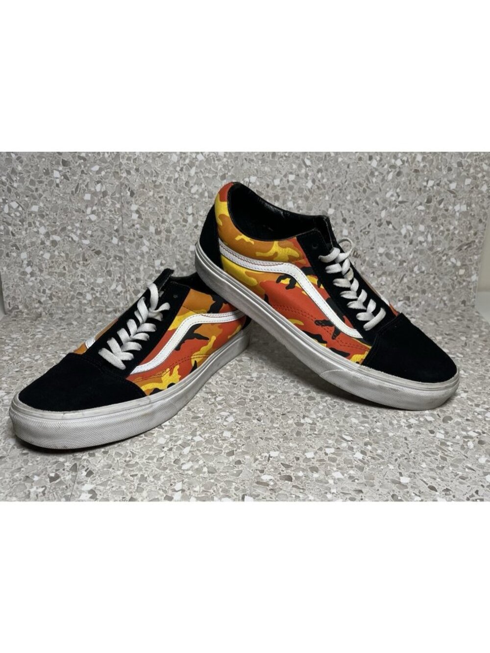 Vans Old Skool Pop Camo Orange Black Yellow Flame Pattern Unisex Shoes  10.5/12